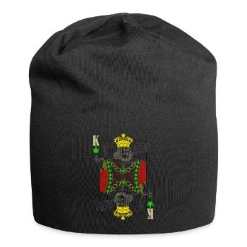 Cannabis Reggae König Spielkarte - Jersey-Beanie - Schwarz - Vorne