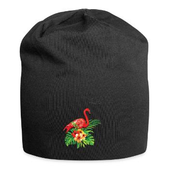 Red Flamingo and Flowers summer design tropical - Jersey-Beanie - Schwarz - Vorne