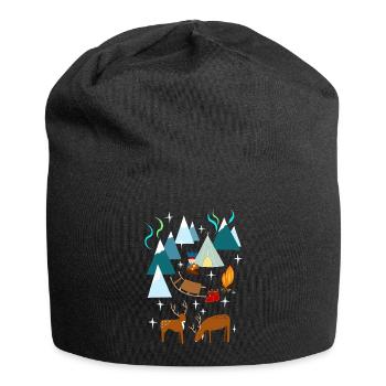 Sami in Nord Norwegen in der Nacht mit Polarlicht - Jersey-Beanie - Schwarz - Vorne