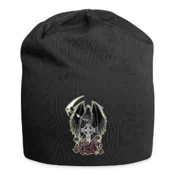 Grim Reaper,keltisches Kreuz und Rosen mit Schein - Jersey-Beanie - Schwarz - Vorne