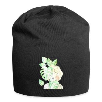 Girl with plant gift Dreamy introvert - Jersey Beanie - black - Front