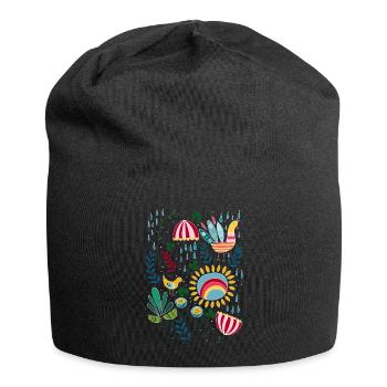 Lass es regnen. Skandinavisches Vintage Muster - Jersey-Beanie - Schwarz - Vorne