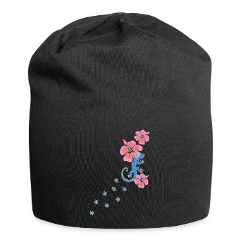 Gecko footprint with hibiscus, lucky charm Aloha - Jersey Beanie - black - Front