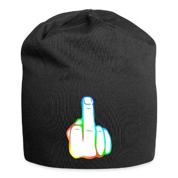 Hand Fuck Fingers! Middle finger! Graphic Colorful Icon - Jersey Beanie - black - Front