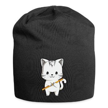 Cute Cat With Flute Kawaii Anime Japanese - Jersey-Beanie - Schwarz - Vorne