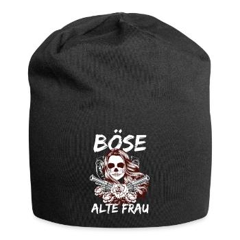 Böse Alte Frau Revolver Totenkopf Tattoo - Jersey-Beanie - Schwarz - Vorne