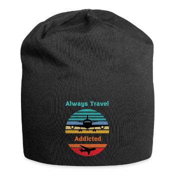 Reisen süchtig Verreisen Flugzeug Motive in Retro - Jersey-Beanie - Schwarz - Vorne