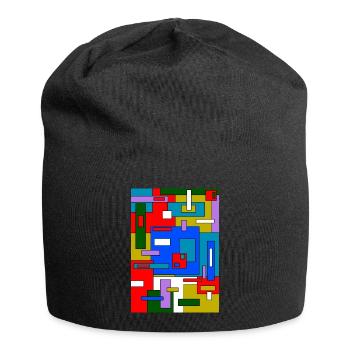 Abstrakte Geometrie - Jersey-Beanie - Schwarz - Vorne