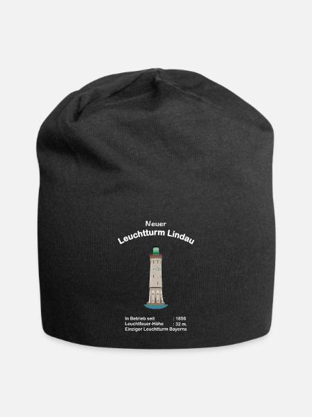 Lindau, Neuer Leuchtturm, Bodensee, Zeichnung - Jersey-Beanie - Schwarz