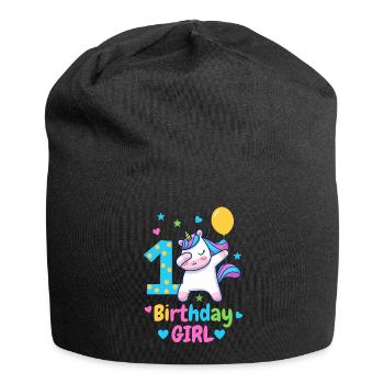 1st birthday unicorn - Jersey Beanie - black - Front