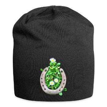 Hufeisen im Gras mit Gänseblumen - Jersey-Beanie - Schwarz - Vorne