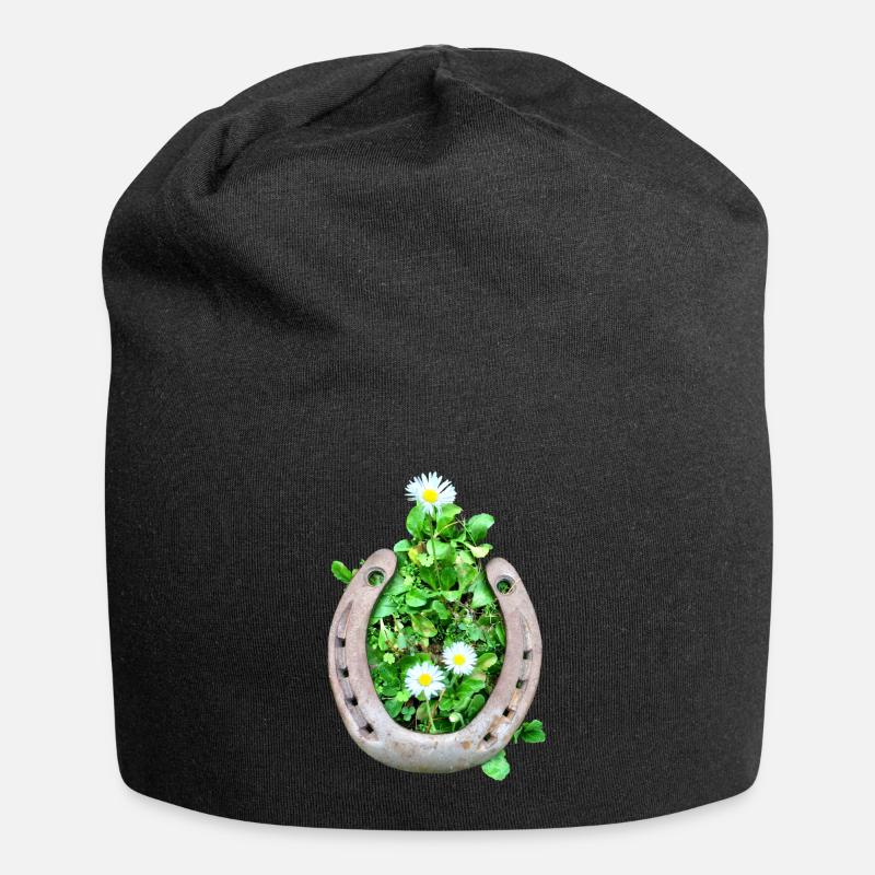 Hufeisen im Gras mit Gänseblumen - Jersey-Beanie - Schwarz