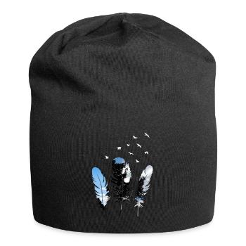 feathers, nature, sky and birds; Feather T Shirt - Jersey Beanie - black - Front