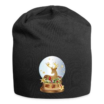 nostalgic snow globe with deer for Christmas - Jersey Beanie - black - Front