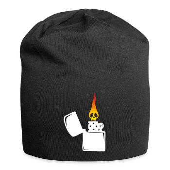 Flammenschädel und weißes Feuerzeug - Jersey-Beanie - Schwarz - Vorne