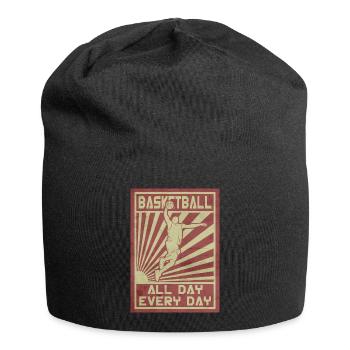 Basketball Dunk den ganzen Tag die ganze Nacht - Jersey-Beanie - Schwarz - Vorne