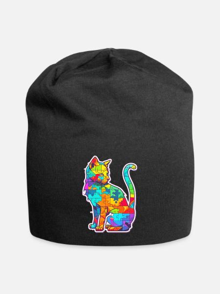 Unterstützen Sie Autismus-Bewusstsein bunte Katze - Jersey-Beanie - Schwarz