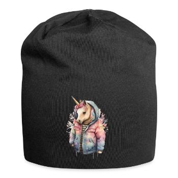 Unicorn wearing a Watercolor jacket - Jersey Beanie - black - Front