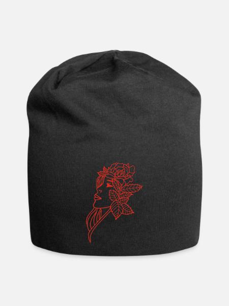 Die Dame und die Rose (rot) - Jersey-Beanie - Schwarz