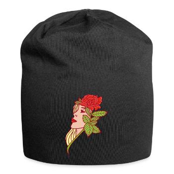 Die Frau und die Rose - Jersey-Beanie - Schwarz - Vorne