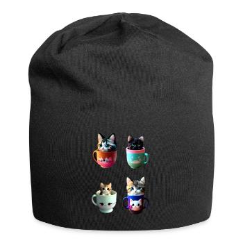 kawaii cup of kitty cat - Jersey Beanie - black - Front