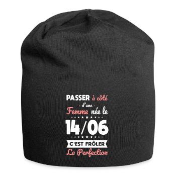 Anniversaire - Née le 14 Juin Frôler perfection - Bonnet en jersey - noir - Devant