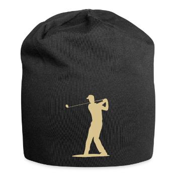 Golfer Abschlag Silhouette - Herren Design - Jersey-Beanie - Schwarz - Vorne