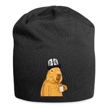 Capybara mit lustigem Hut und Kaffee - Jersey-Beanie - Schwarz - Vorne