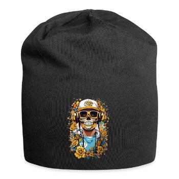 Goldene Zucker Schädel - Jersey-Beanie - Schwarz - Vorne