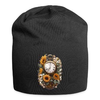 Uhr mit Sonnenblumen - Jersey-Beanie - Schwarz - Vorne