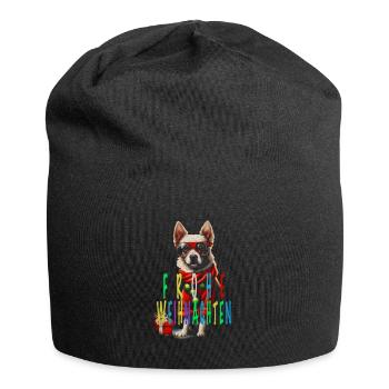 Lustiger Hund bunt frohe Weihnachten - Jersey-Beanie - Schwarz - Vorne