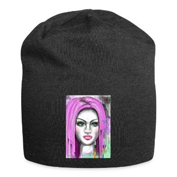 Lila Haare mit Pop-Art Effekt - Jersey-Beanie - Anthrazit - Vorne