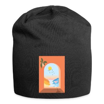 Blick aus dem Fenster im Urlaub - Jersey-Beanie - Schwarz - Vorne