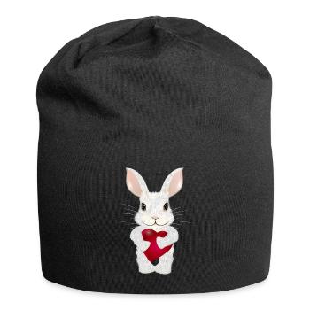 weißes Kaninchen mit Herz zum Valentinstag - Jersey-Beanie - Schwarz - Vorne