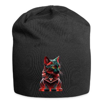 Geometrische Katze - Jersey-Beanie - Schwarz - Vorne