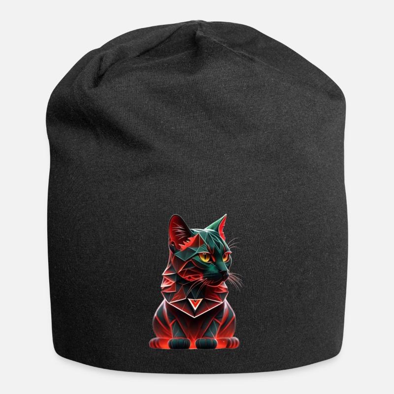 Geometrische Katze - Jersey-Beanie - Schwarz