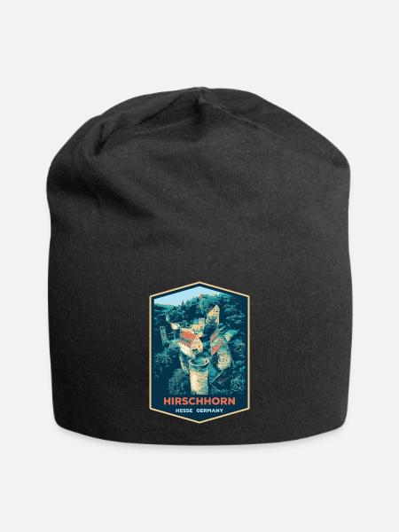 Illustration Schloss Hirschhorn, Deutschland - Jersey-Beanie - Schwarz