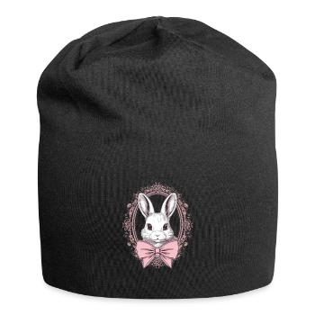 Vintage Coquette Bunny with Pink Ribbon - Jersey Beanie - black - Front