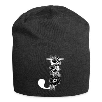 Lettre j floral noir et blanc - Bonnet en jersey - charbon - Devant