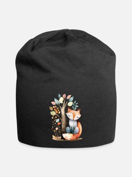 Niedlicher Fuchs unter Baum - Jersey-Beanie - Schwarz
