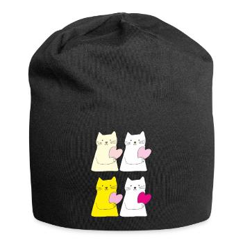 katzen 4fach bunt - Jersey-Beanie - Schwarz - Vorne
