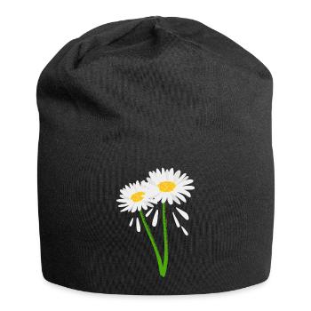 Fleur décorative sur tige verte - Bonnet en jersey - noir - Devant