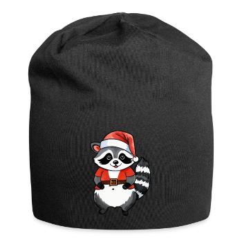 Waschbär Weihnachten Wasserfarben - Jersey-Beanie - Schwarz - Vorne