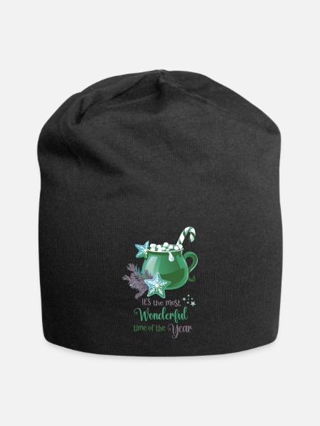 Hot Cacao, It's the most wonderful time, green - Jersey-Beanie - Schwarz