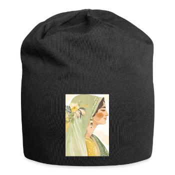 Art minimaliste | Femme au portrait vert - Bonnet en jersey - noir - Devant