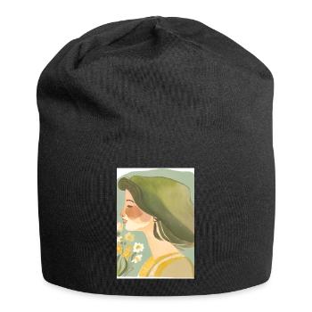 Art minimaliste | Femme au portrait vert - Bonnet en jersey - noir - Devant