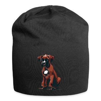 Stylish Boxer Dog Illustration - Jersey Beanie - black - Front