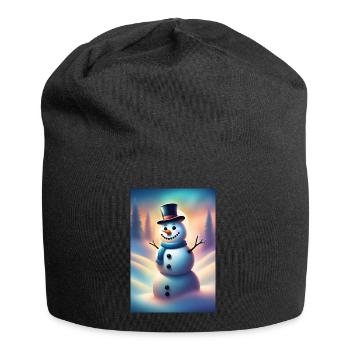 Bonhomme de neige hivernal heureux - Bonnet en jersey - noir - Devant