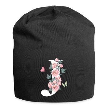 Lettre j fleurs rose - Bonnet en jersey - noir - Devant