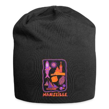 Marseille rétro - voyage et méditerranée - Bonnet en jersey - noir - Devant